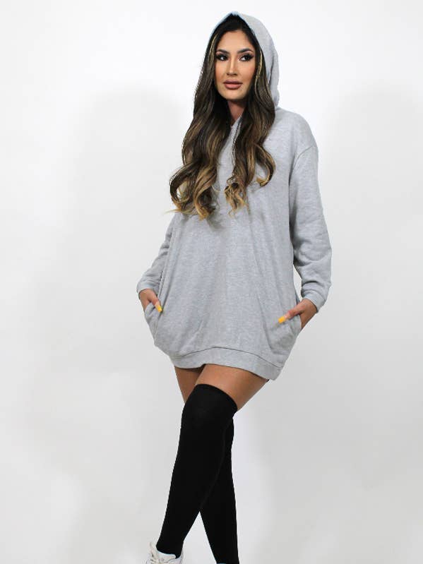 FRENCH TERRY BUNNY EARS HOODIE DRESS WITH POCKETS JD2020 for wholesale by Junie