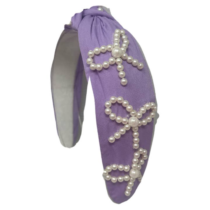 Golden Lily - Wholesale Fashion Headband - Women's - Headband Knot - Pearl Bow - Lavender