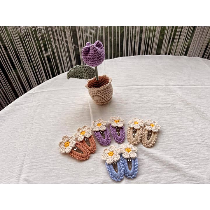 Emel Crochet – wholesale Set med håraccessoarer – Barn – virkad prästkrage hårklämma, amigurumi