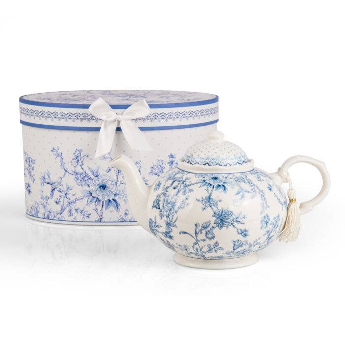 STP - Wholesale Tea Pot - Vintage Blue Flowers Bone China Teapot in Gift Box