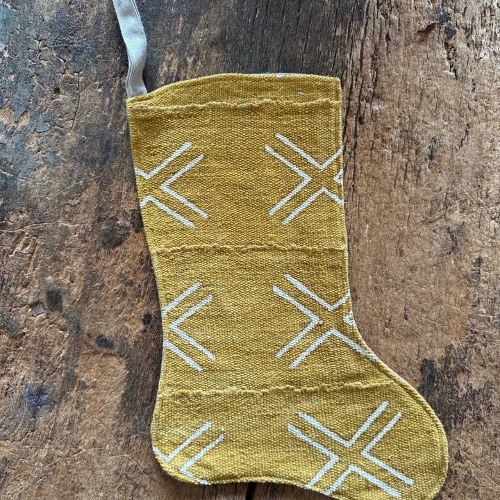 Bloom & Co. - Wholesale Holiday Stocking - Mustard Flower Mudcloth Linen Holiday Stocking
