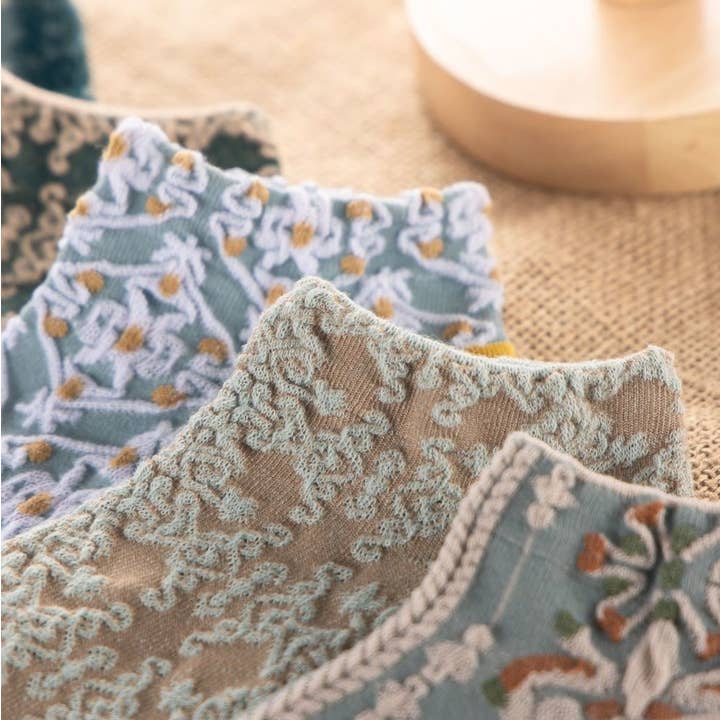 Assorted pairs pack pattern per pair min packs pairs JCS020 Vintage 3D Floral Socks for wholesale on Faire3