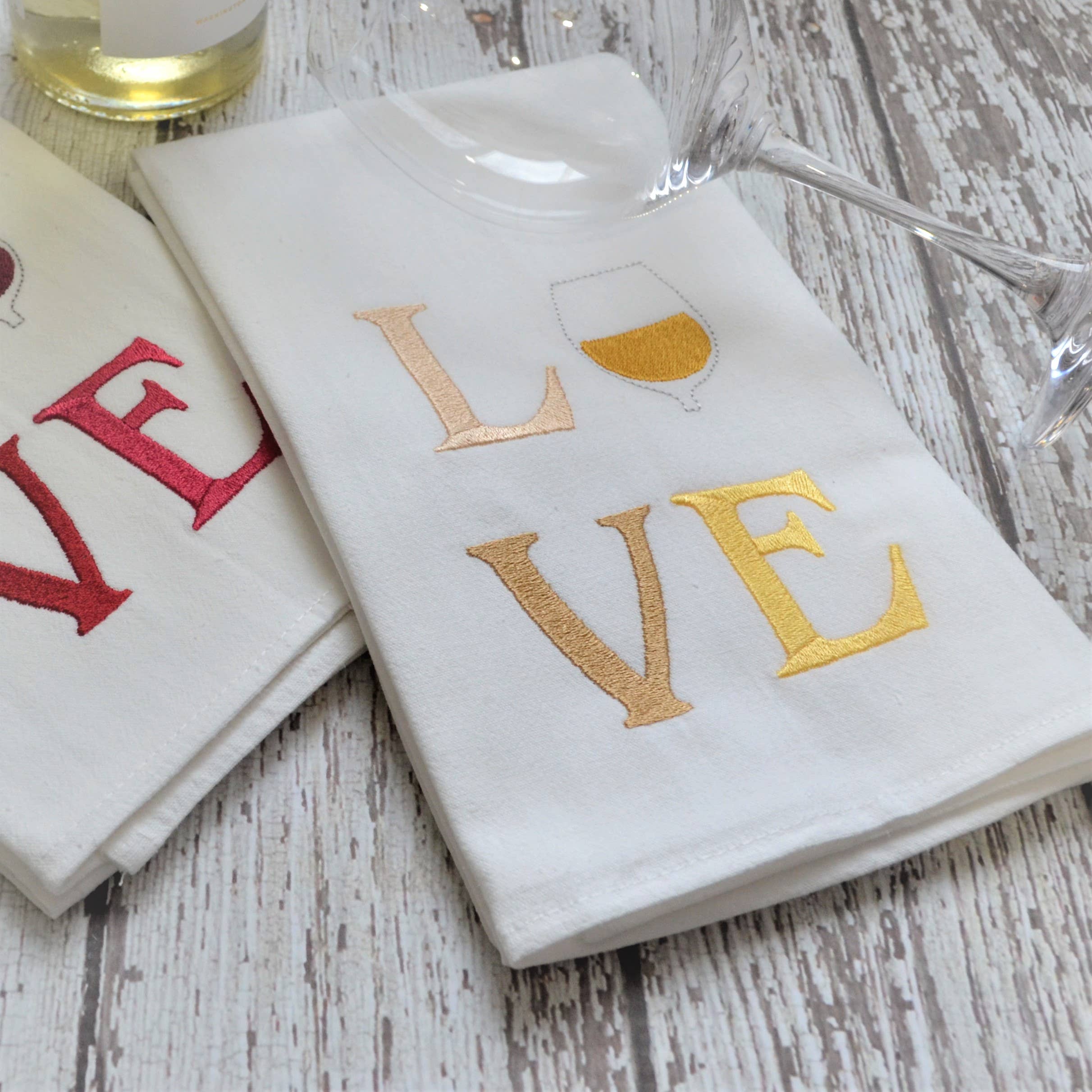 SewMuchMoreStore - Wholesale Tea Towel - Wine LOVE Tea Towel - Embroidered Floursack Towel3