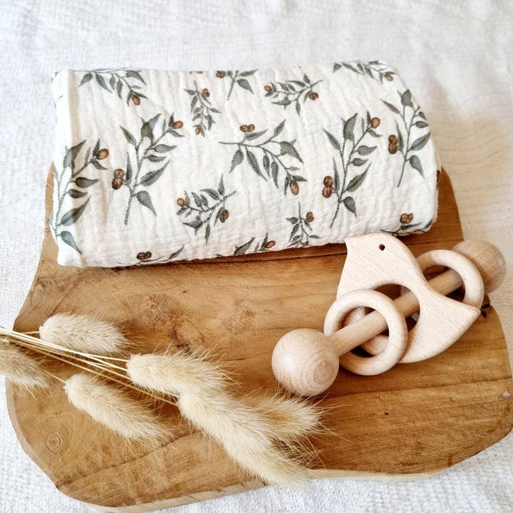 Rammelaartje - Vente Lange – bébé - Tissu en mousseline 60x80cm - Beige fleuri