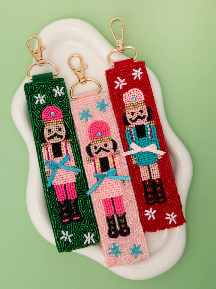 CHRISTMAS SEED BEADED NUTCRACKER WRISTLET KEYCHAIN for wholesale by SP Sophia Collection
