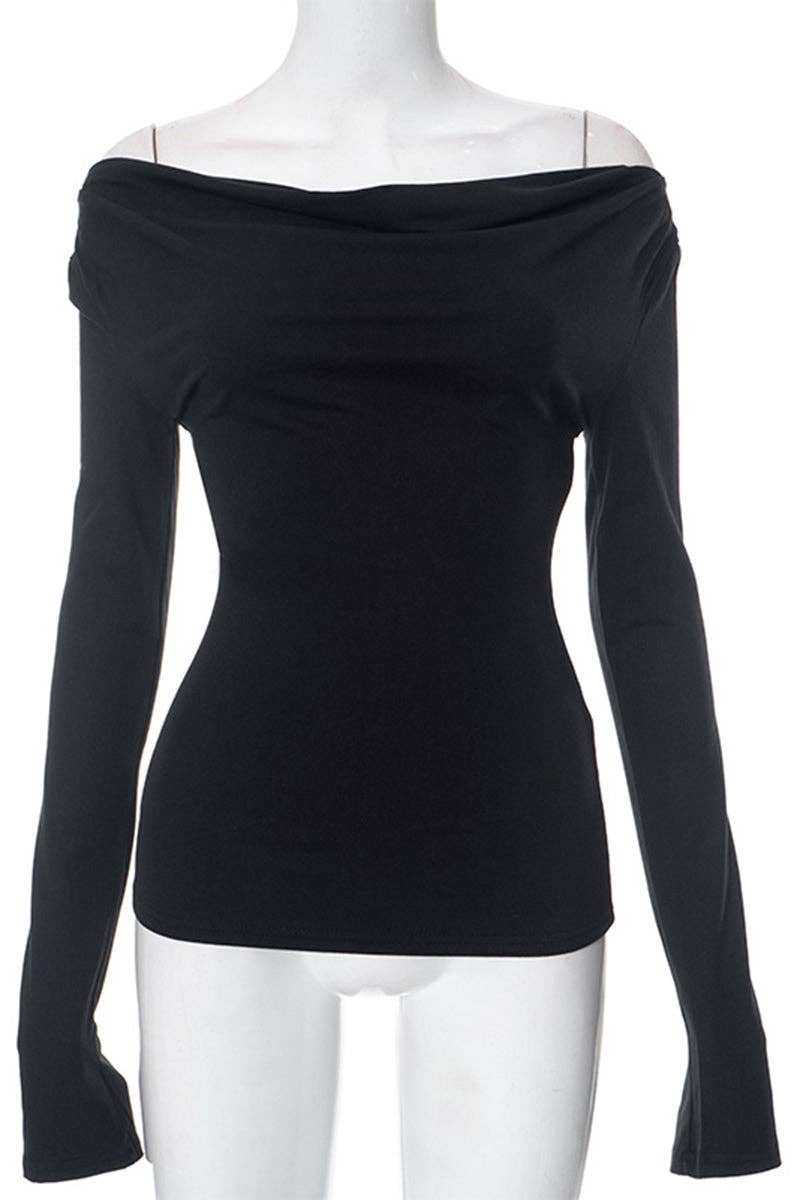 Mccolin – wholesale Stickad topp - Dam – Axelbandslös figursydd topp med långa ärmar2