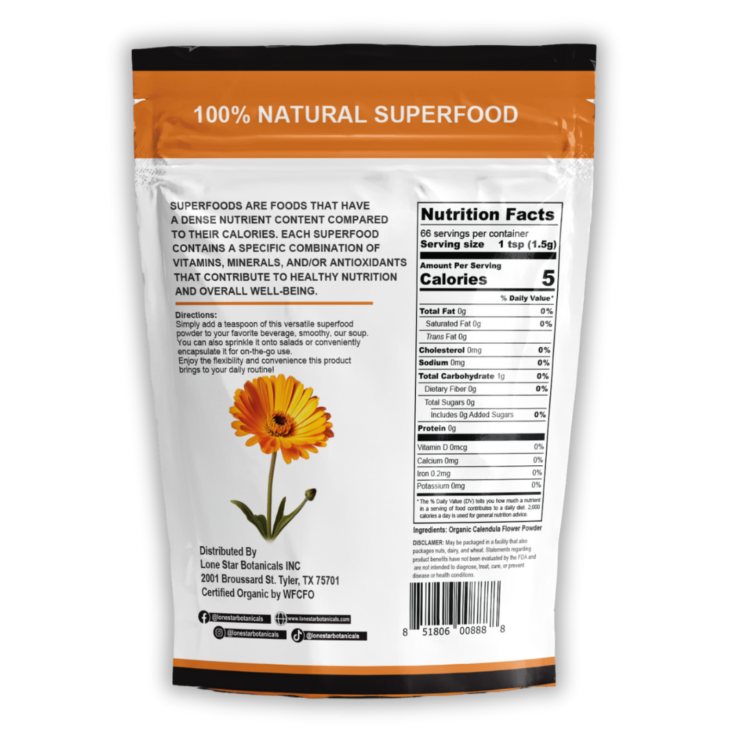 Lone Star Botanicals – wholesale Protein-/superfoodpulver – Ekologiskt ringblommapulver -- 100 g7