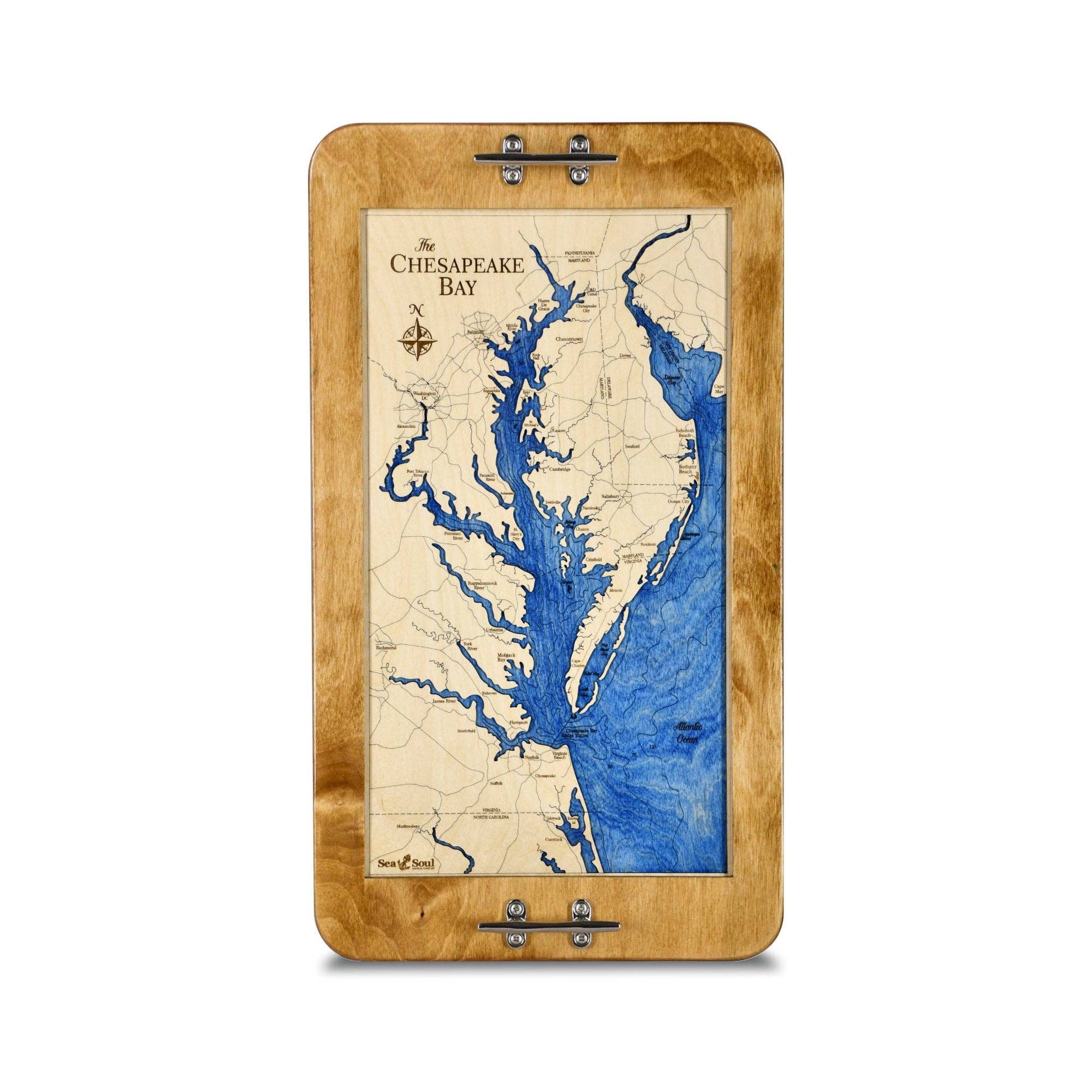 Sea & Soul Nautical Chart Art – Großhandel Serviertabletts – Chesapeake Bay 3D Seekarte Wandkunst & Serviertablett1