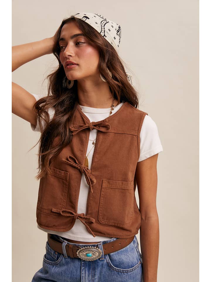 Listicle - Wholesale Outerwear Vest - Women's - Colored Denim Tie-Front Vest LVT01819