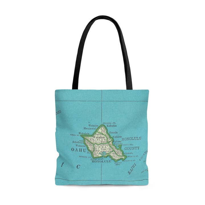 Oahu Hawaii Map Reusable Travel Tote Bag for wholesale by Daisy Mae Designs