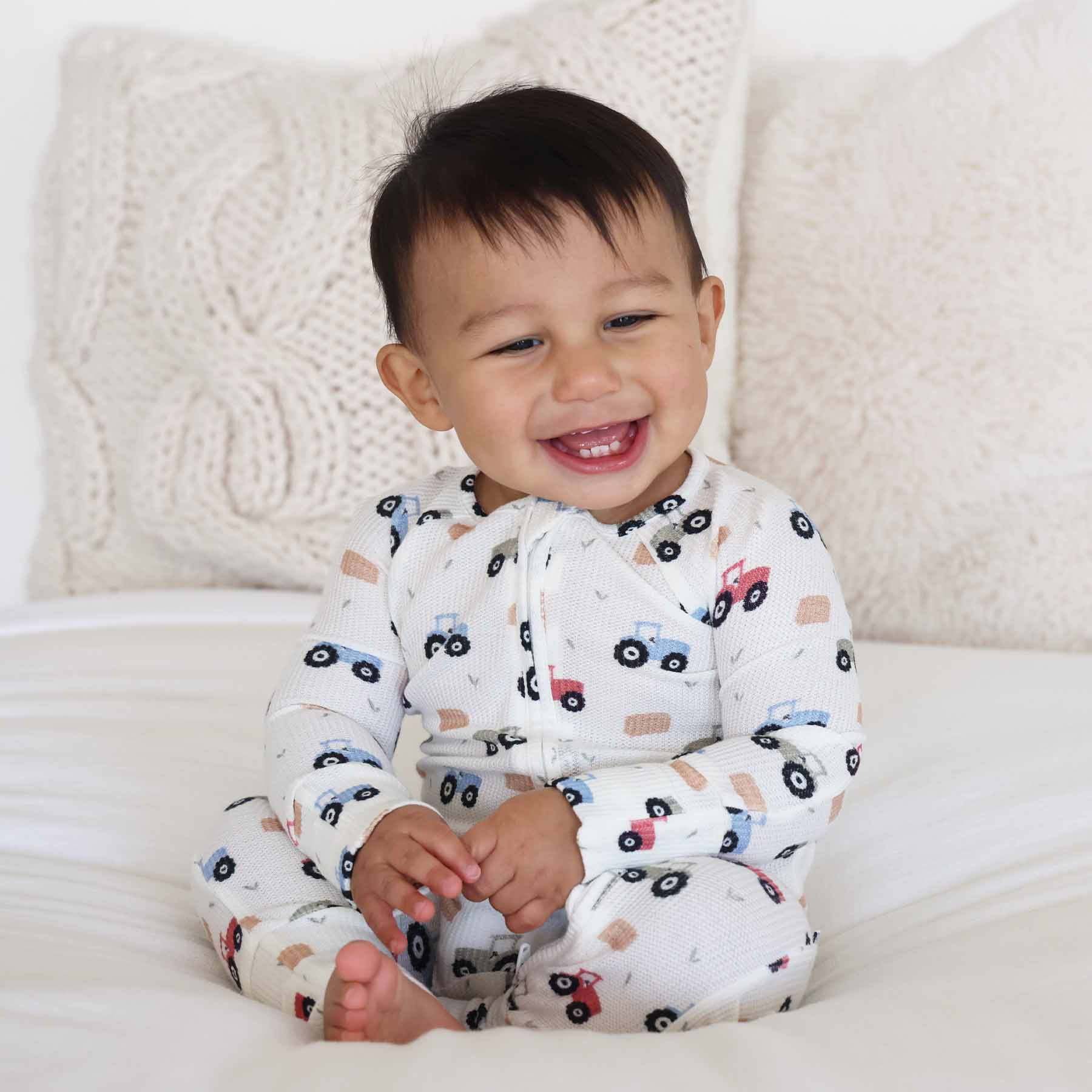 Caden Lane - Wholesale Jumpsuit - Baby - Little Farmer Bamboo Waffle Convertible Zip Romper6