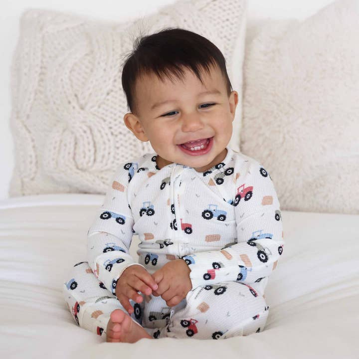 Caden Lane - Wholesale Jumpsuit - Baby - Little Farmer Bamboo Waffle Convertible Zip Romper6