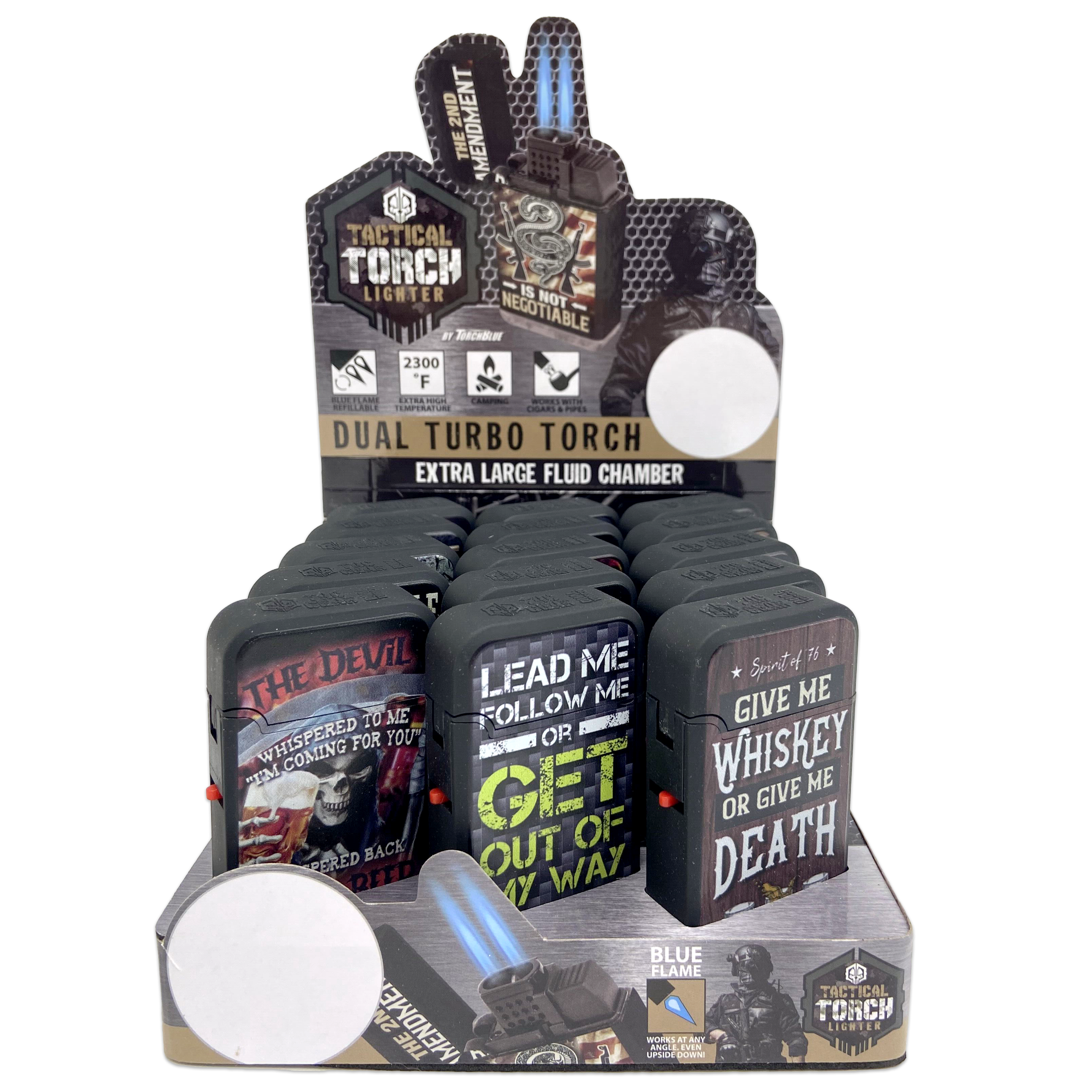 Novelty Brands - Wholesale Retailer Display - Home & Living - Tac Gear Dual Torch Lighter Patriot Assortment - 15/Display2