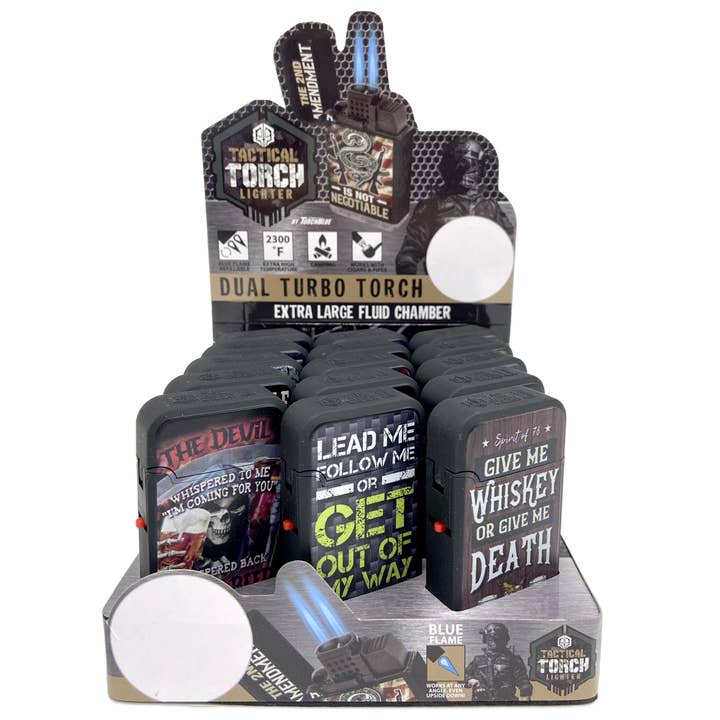 Novelty Brands - Wholesale Retailer Display - Home & Living - Tac Gear Dual Torch Lighter Patriot Assortment - 15/Display2