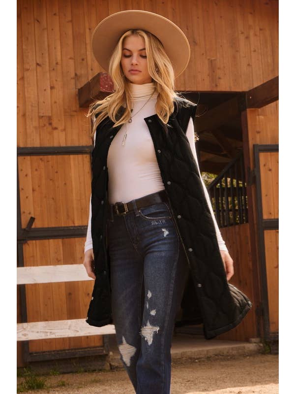 Oddi - Wholesale Outerwear Vest - Women's - Plus Quilted Vest Jacket - Front Snap Button Closure6