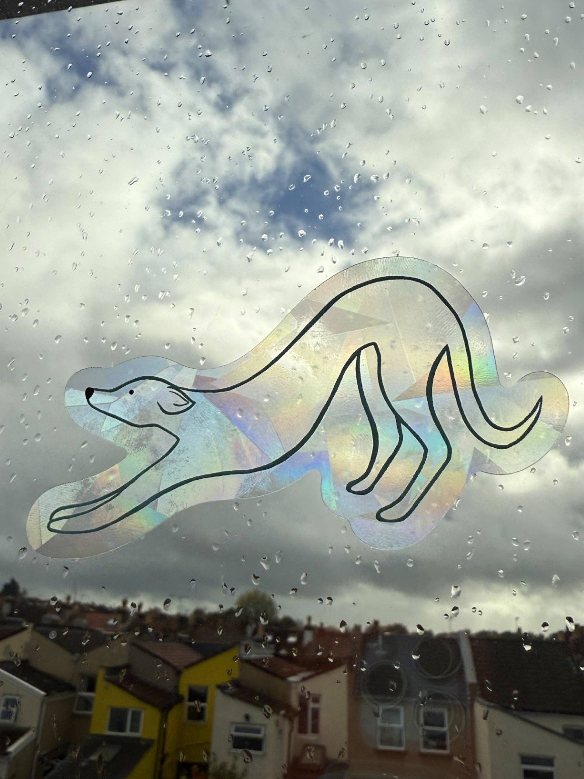 naomi wilkinson illustration - Wholesale Suncatcher - Stretching Dog sun catcher sticker1