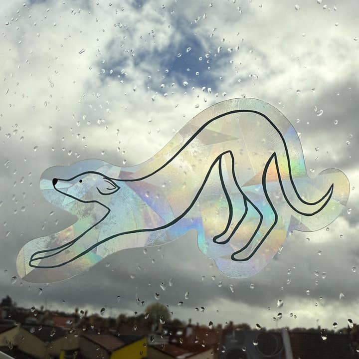 naomi wilkinson illustration - Wholesale Suncatcher - Stretching Dog sun catcher sticker1