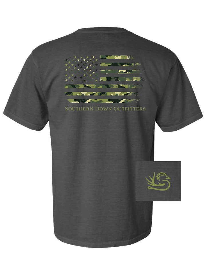 Southern Down Outfitters - Wholesale Screen Printed T-Shirt - Men's - Camo Flag Tee1