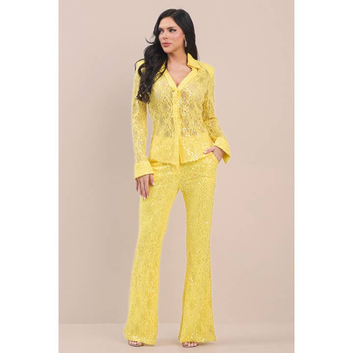 Conjunto de blazer e calça com renda e lantejoulas por atacado de The Sang