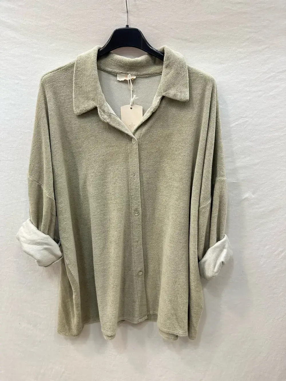 Mimi & Gogo - Wholesale Button Down Shirt - Women's - Cotton Terry Button-Up Shirt @5094_ChCotEponge1