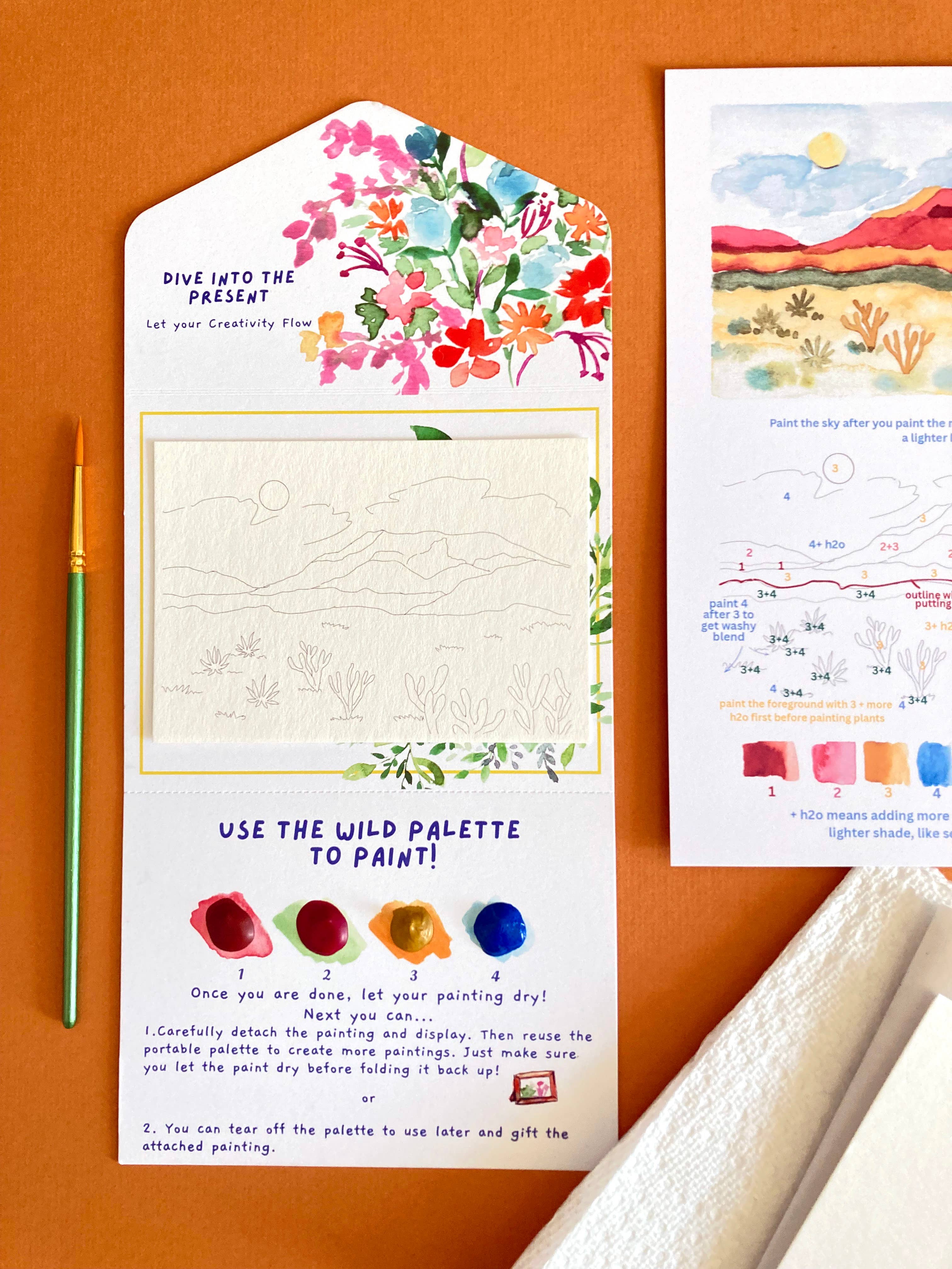 Pink Puddle Studio - Wholesale DIY Craft Kit - Calm Desert Landscape Watercolor Paint by Number DIY Kit5