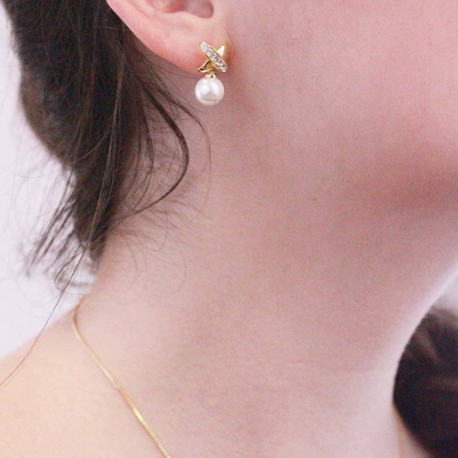 CARALI / MYC Paris – Brincos de argola por atacado – Brincos Chris com Pérola e Cristal Dourados1