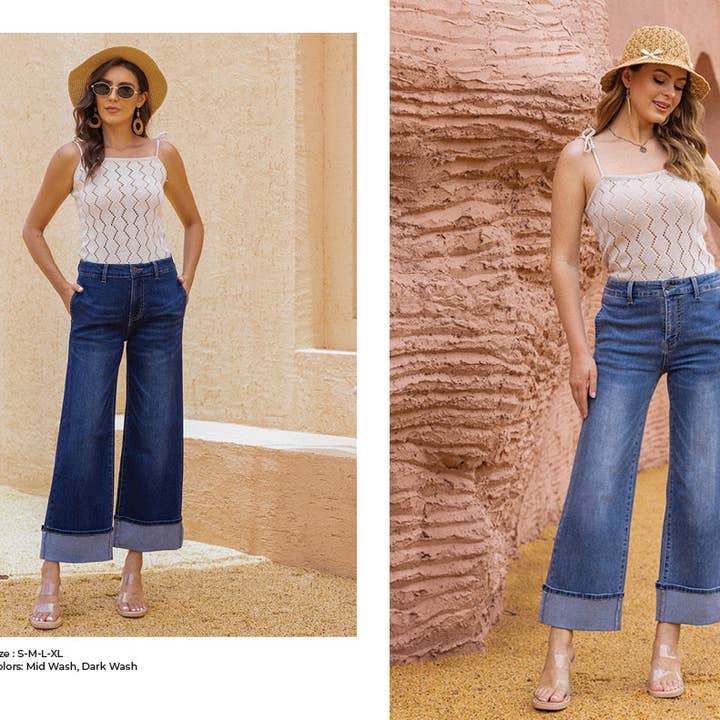 Gevouwen Flare Denim voor wholesale door Orange Fashion Village