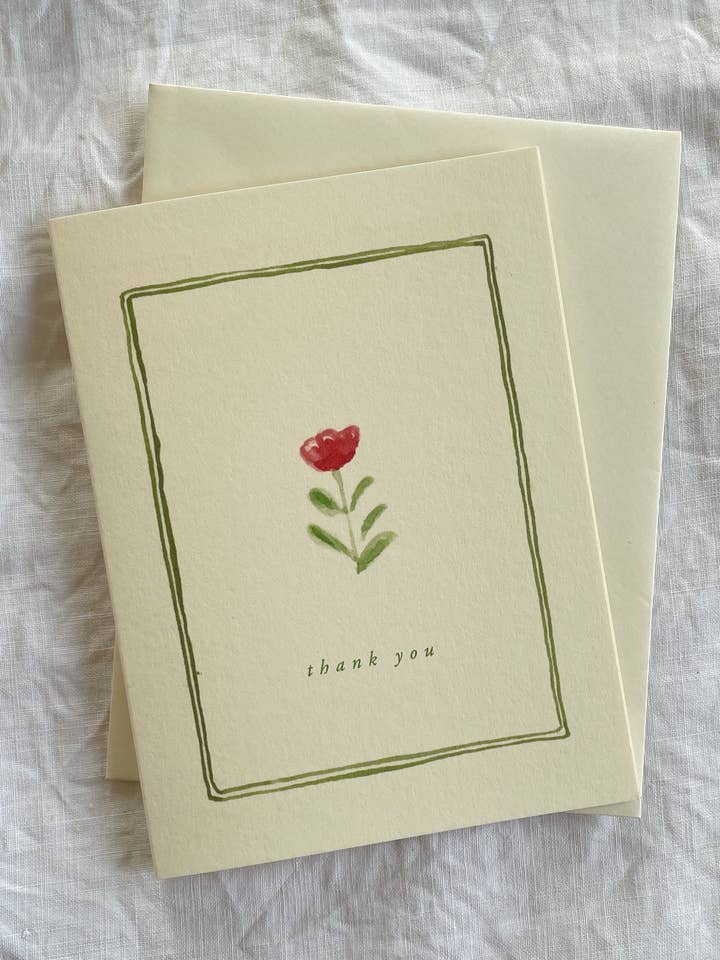 Petite carte de remerciement Red Flower pour la vente par Annie Brougham Paper Goods.