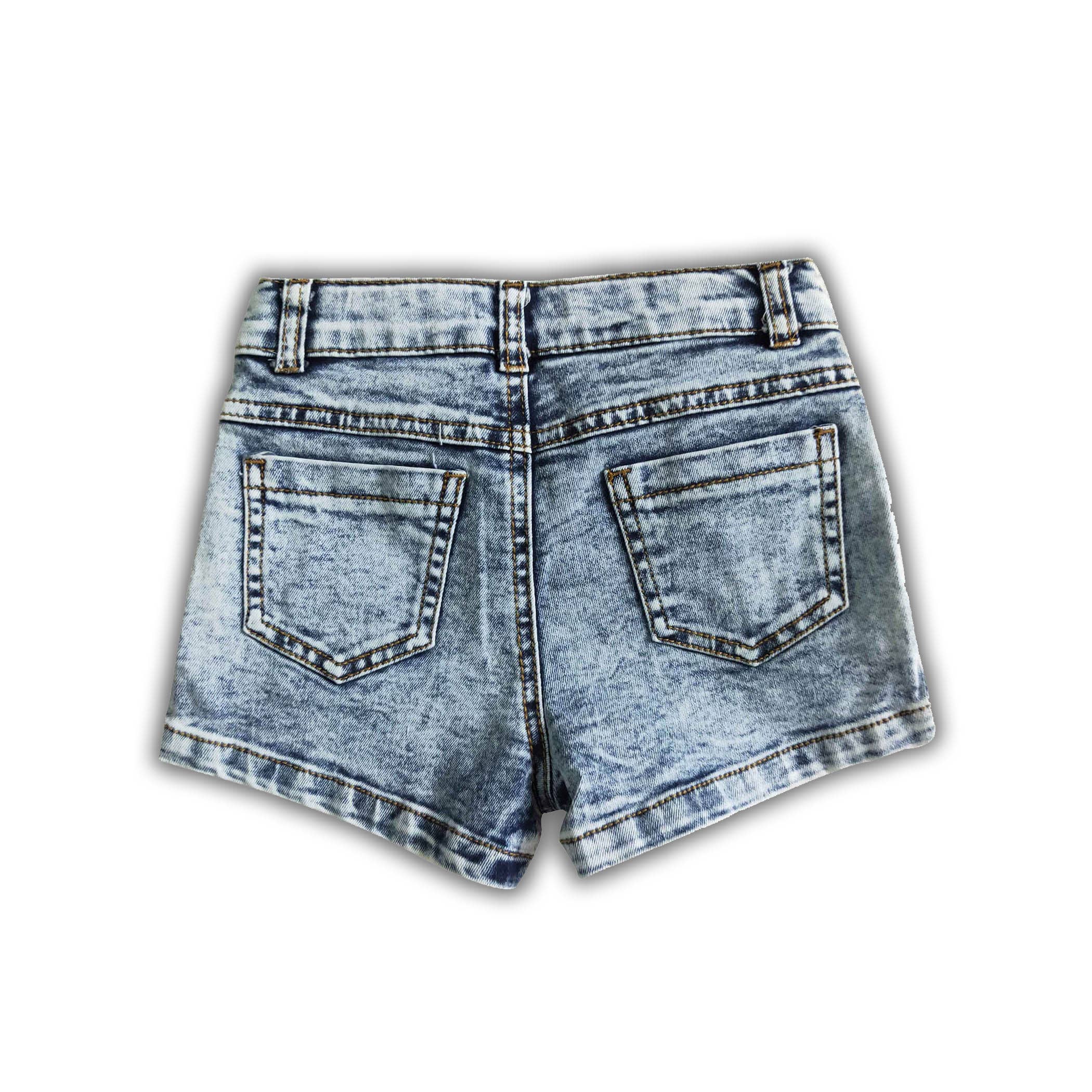 Yawoo Garments - Wholesale Shorts - Kids - Washed white elastic waistband jeans baby girls denim shorts1