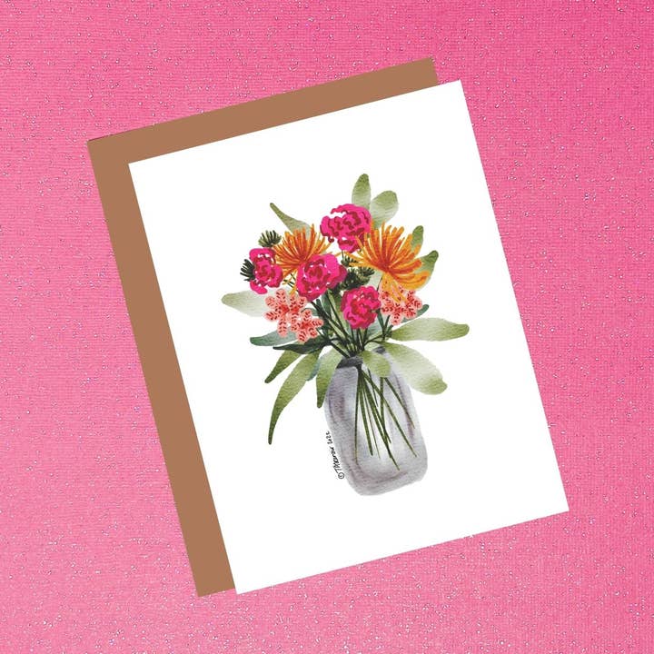 Buquê de flores em aquarela rosa e laranja por atacado de Tiffany Ascensio Designs | Watercolor Greeting Cards