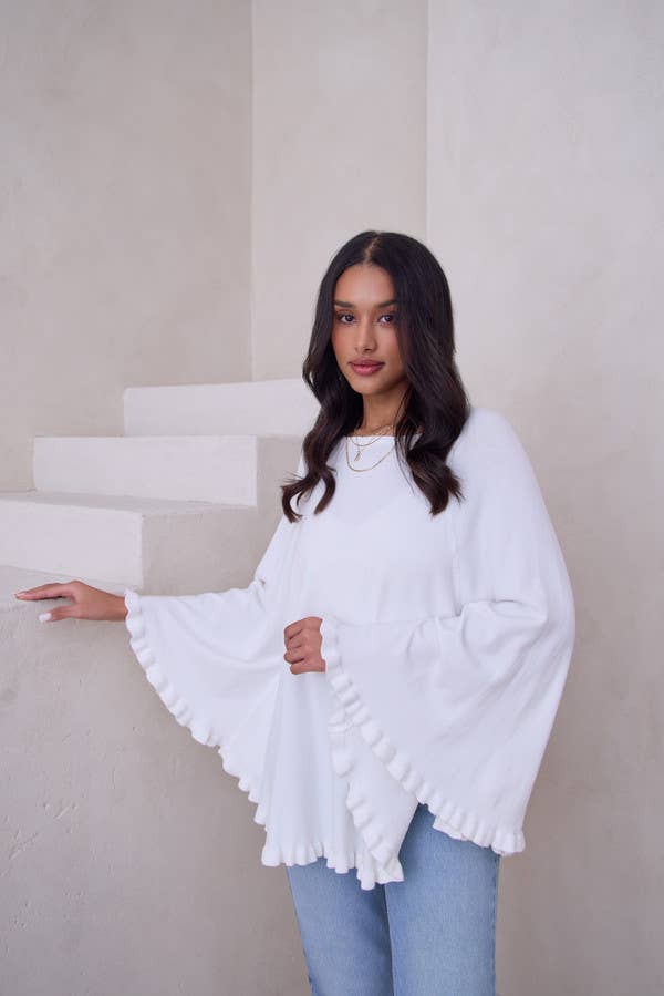 SAACHI - Wholesale Poncho - Women's - Talia Ruffled Hem Poncho Sweater31
