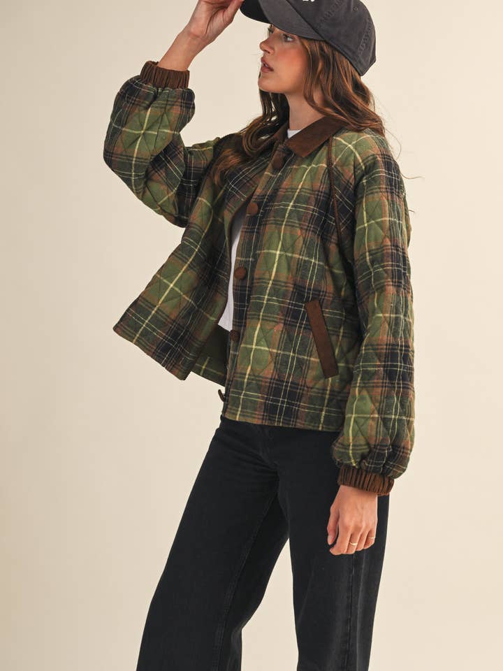 &MERCI - Wholesale Jacket - Women's - PLAID QUILTED JACKET WITH CONTRAST CORDUROY DETAIL MJK411514