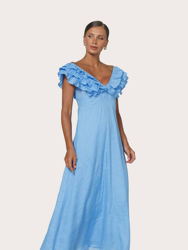 Scarlett Maxi-Leinenkleid in Neu Bleu für den Großhandel von Lusana