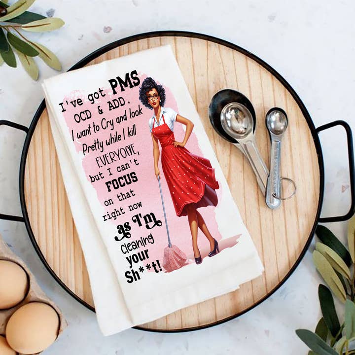 To Busy Cleaning Up Your Sh*T Funny Tea Towel for wholesale by Avery Lane Gifts