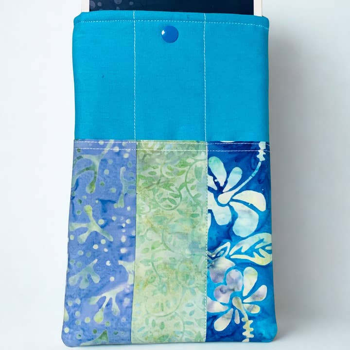 Quilted Tablet or Book Sleeve Snap Closure - Teal Batiks - Beach Vibes - Book Cozy - Handmade - Small - 5.5" x 9" for wholesale by Ann Gregory Designs LLC