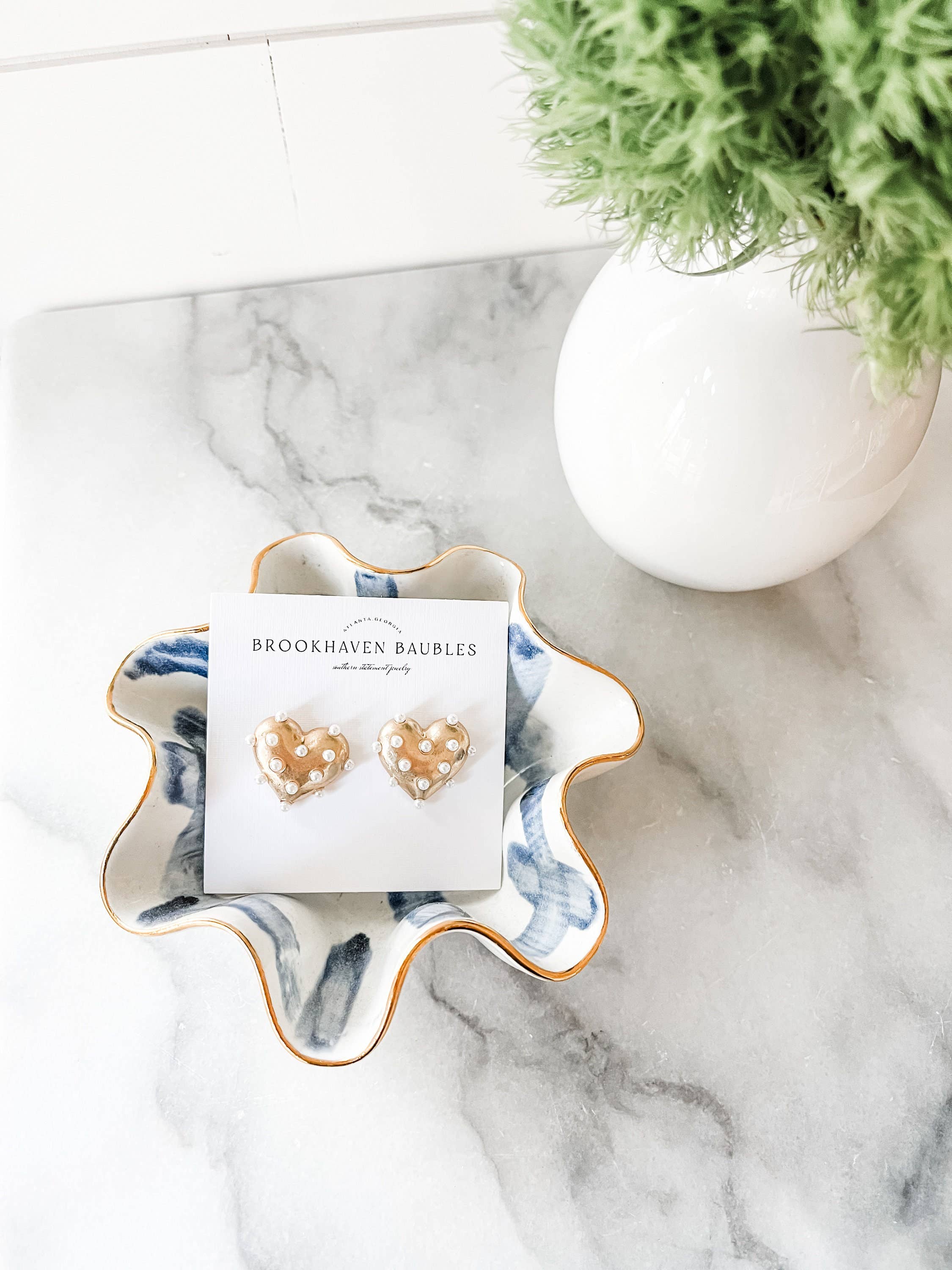 Brookhaven Baubles - Wholesale Stud/Post Earrings - Gold Pearl Heart Statement Studs - Valentine's Xoxo6