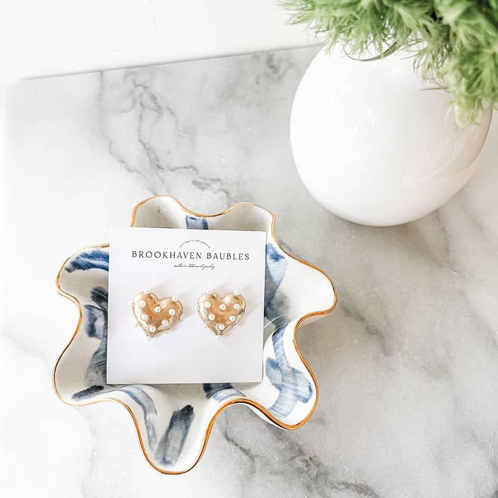Brookhaven Baubles - Wholesale Stud/Post Earrings - Gold Pearl Heart Statement Studs - Valentine's Xoxo6