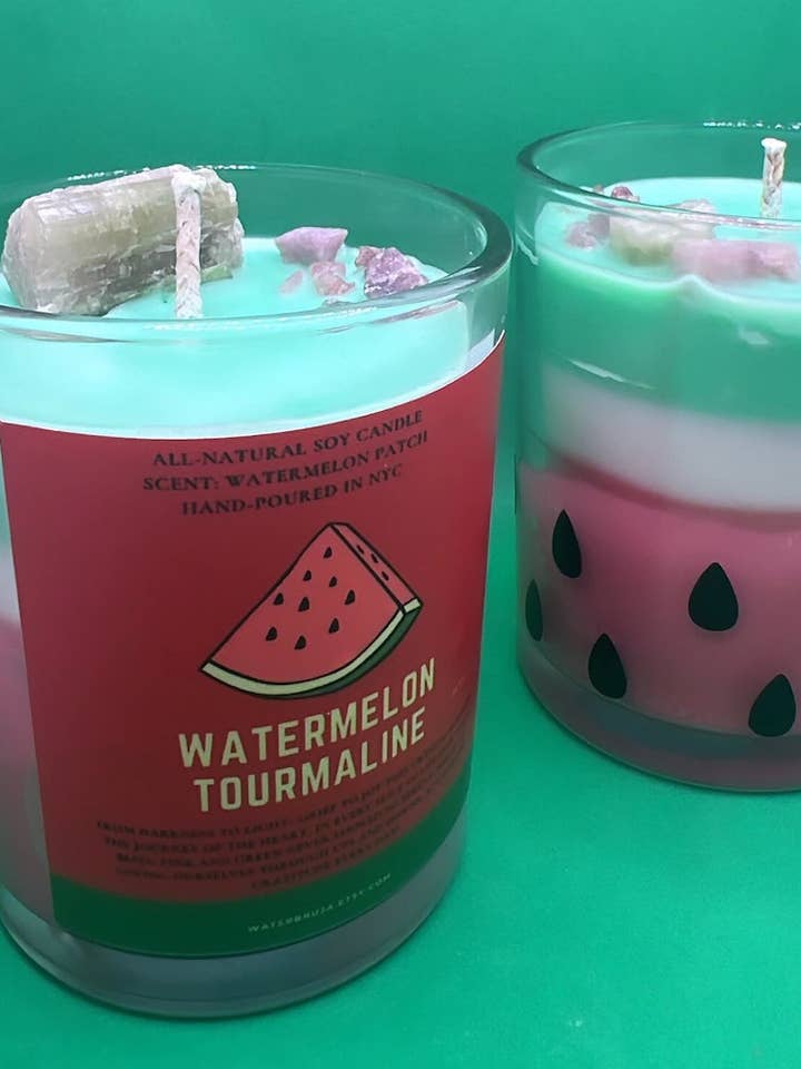 Candela in tormalina Watermelon, Watermelon Season, barattolo di cristallo per la vendita all'ingrosso da parte di WaterBruja