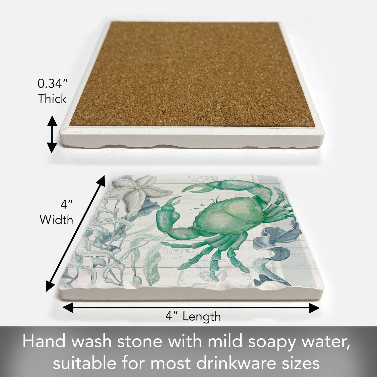 CounterArt/Highland Home/Thirstystone - Wholesale Coasters - Beach Therapy Crab Single Absorbent Stone Tumbled Tile Coast2