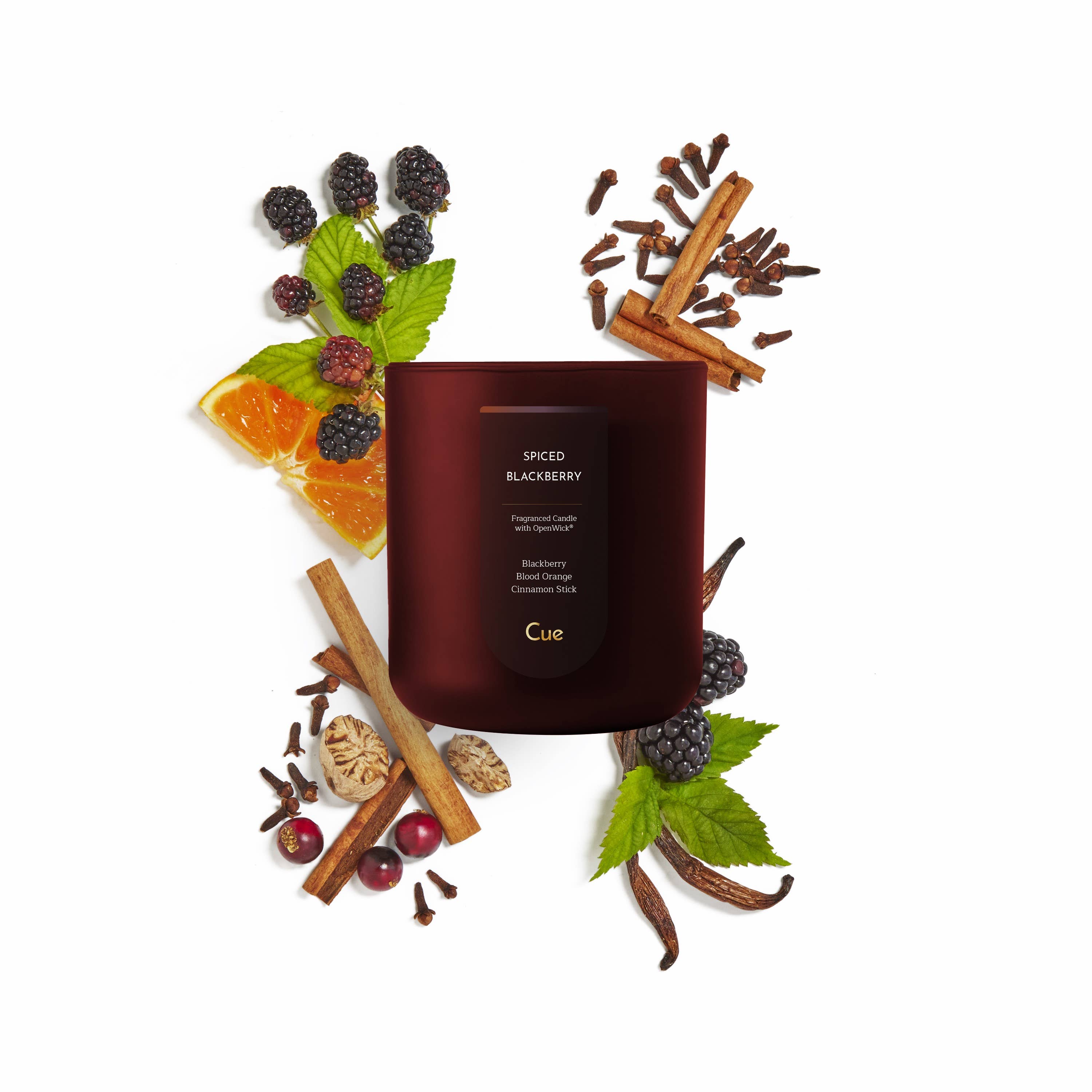 Cue - Vente Bougie en bocal - Mûre Épicée - Bougie de Fête