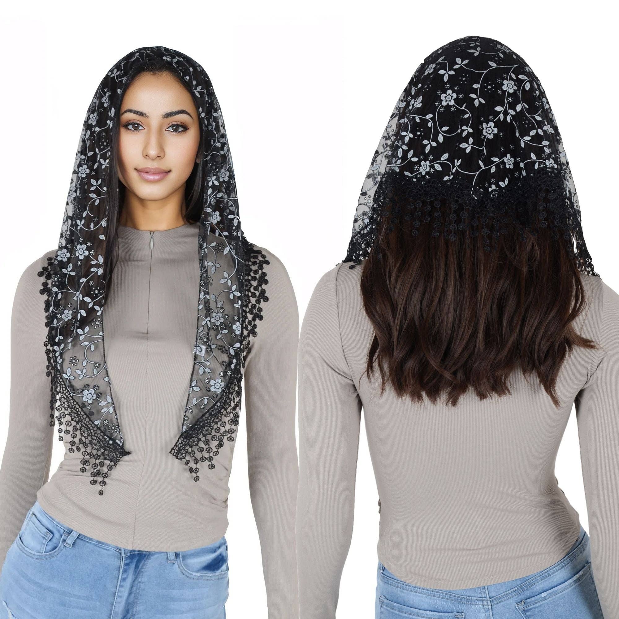 AK Brand - Venta al por mayor Bufanda - Mujer - Bufanda triangular ligera de encaje floral para la cabeza29