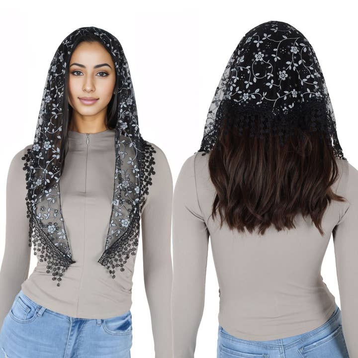 AK Brand - Vendita all'ingrosso Sciarpa - Donna - Scialle triangolare con frange floreali in pizzo leggero29