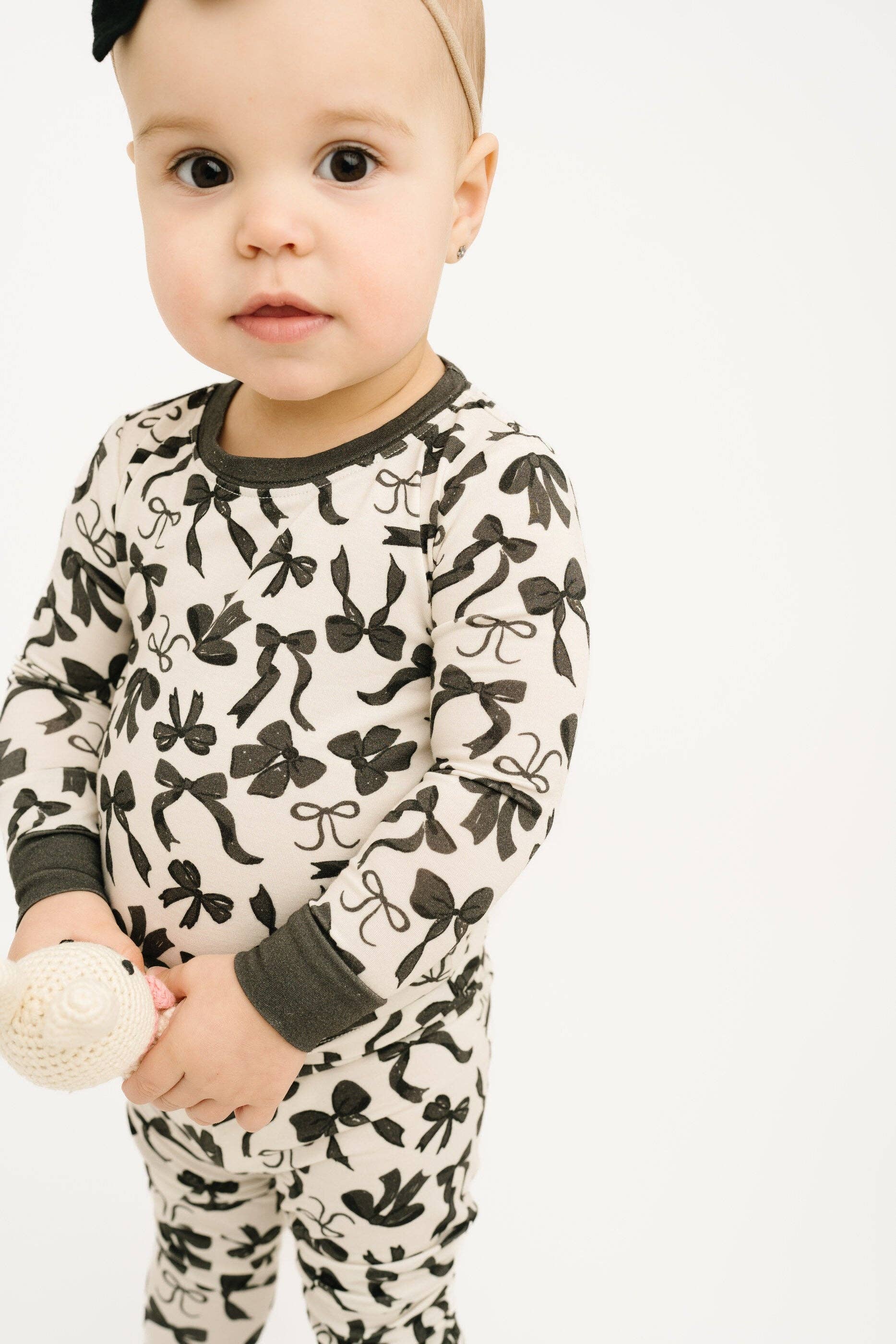 Little One Shop - Wholesale Sleepwear Set - Kids - Monochrome Bows Bamboo Set2