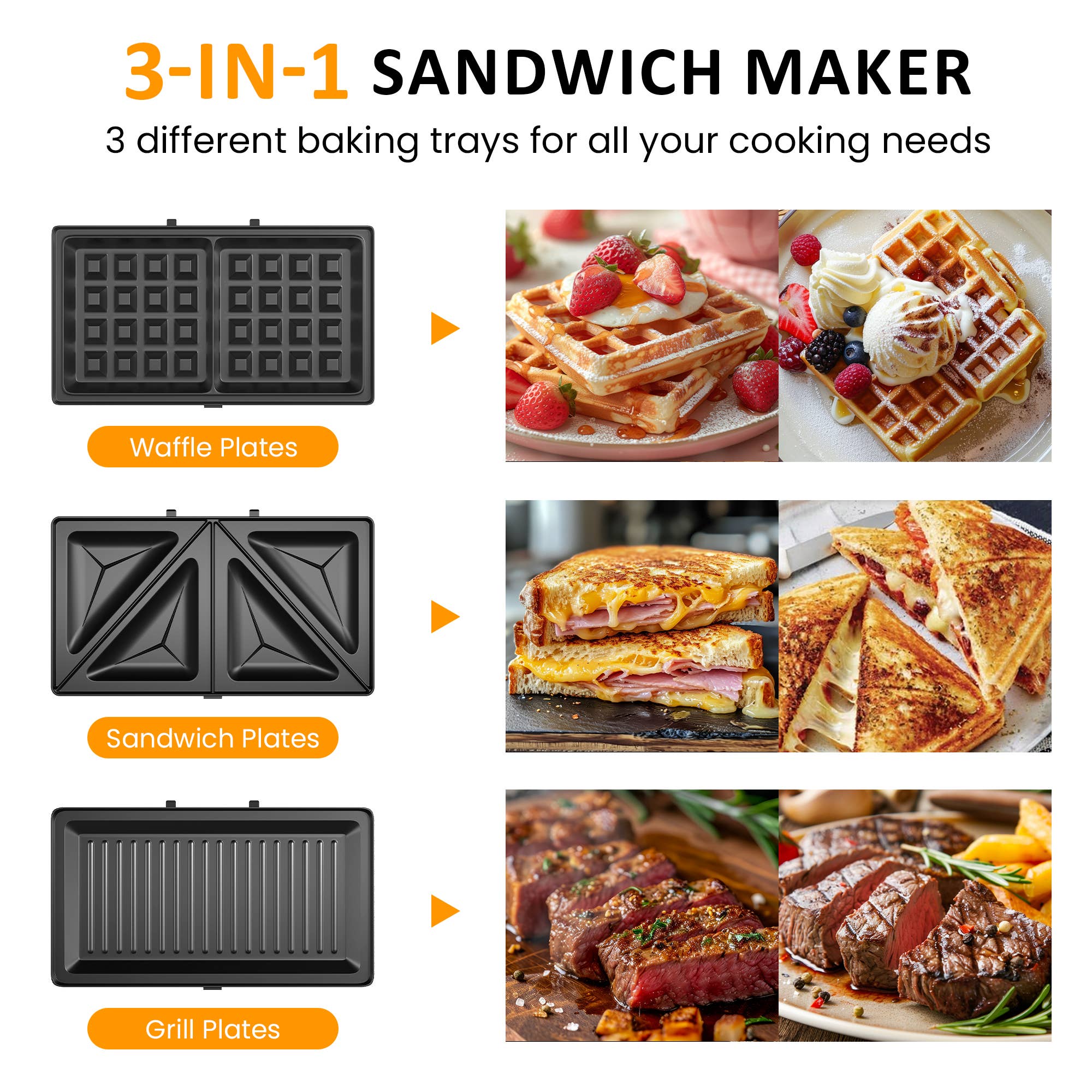 Heynemo - Wholesale Kitchen Appliance - 3 in 1 Sandwich Maker, Electric Waffle Maker2