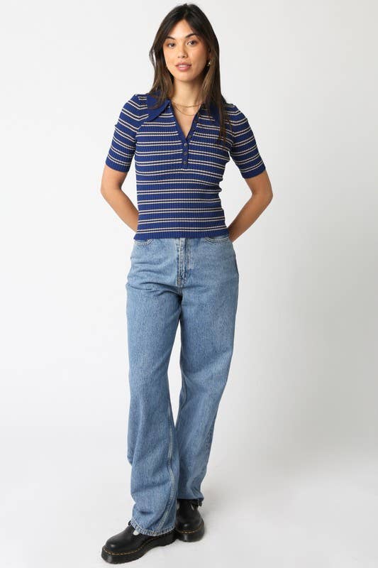 Olivaceous - Wholesale Button Down Shirt - Women's - Ina Stripe Top23