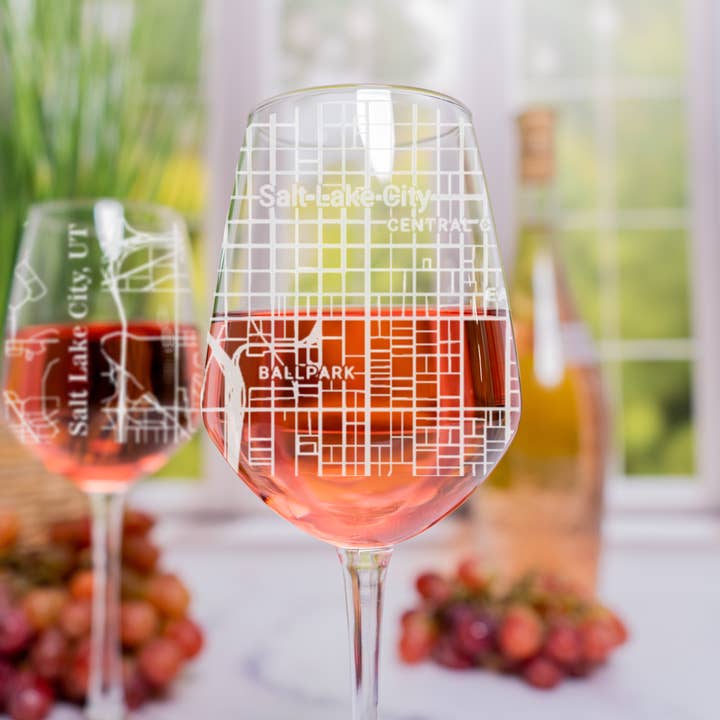 Salt Lake City UT - Street Map - Engraved Wine Glass for wholesale by Blue Ridge Mountain Gifts