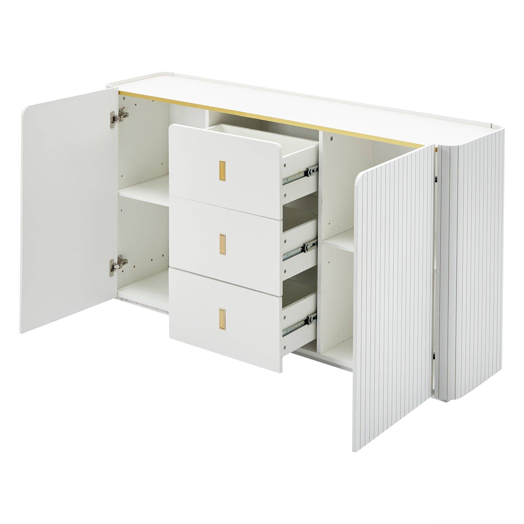 Urban Meuble – Aparador por atacado – Buffet branco elegante 2 portas, 2 gavetas com iluminação LED 150*35*80cm KRAUDREL54