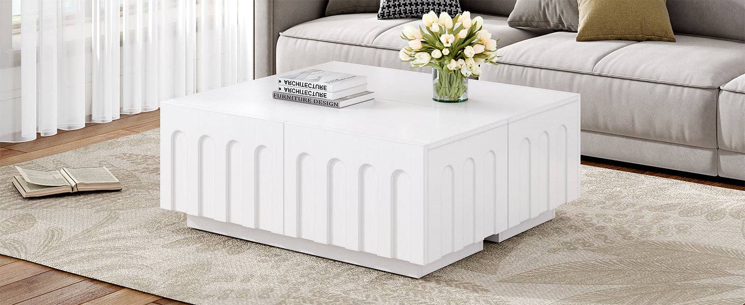 HOMYCASA DESIGN INC - Wholesale Console Table - ON-TREND Elegant TV Stand with Arched Design for TVs Up to 80', Modern Dual Purpose Coffee Table with 4 Drawers, Multi-Functional Organizer Cabinet with Storage for Living Room, Bedroom, White18