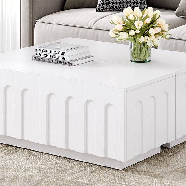 HOMYCASA DESIGN INC - Wholesale Console Table - ON-TREND Elegant TV Stand with Arched Design for TVs Up to 80', Modern Dual Purpose Coffee Table with 4 Drawers, Multi-Functional Organizer Cabinet with Storage for Living Room, Bedroom, White18