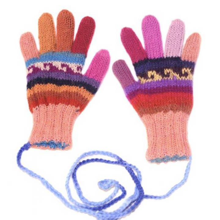 Gants réversibles Fiesta en 100 % pure alpaga bébé tricoté main pour la vente par Lanart Alpaca